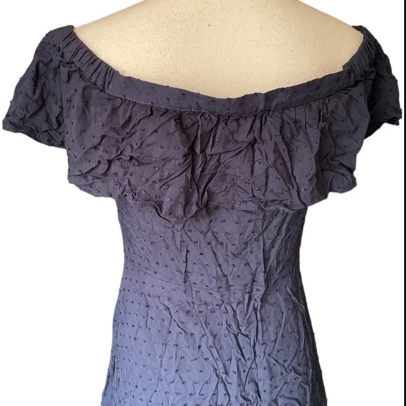 URBAN Outfitters button down ruffle swiss dot boho off the shoulder mini dress - Picture 7 of 13